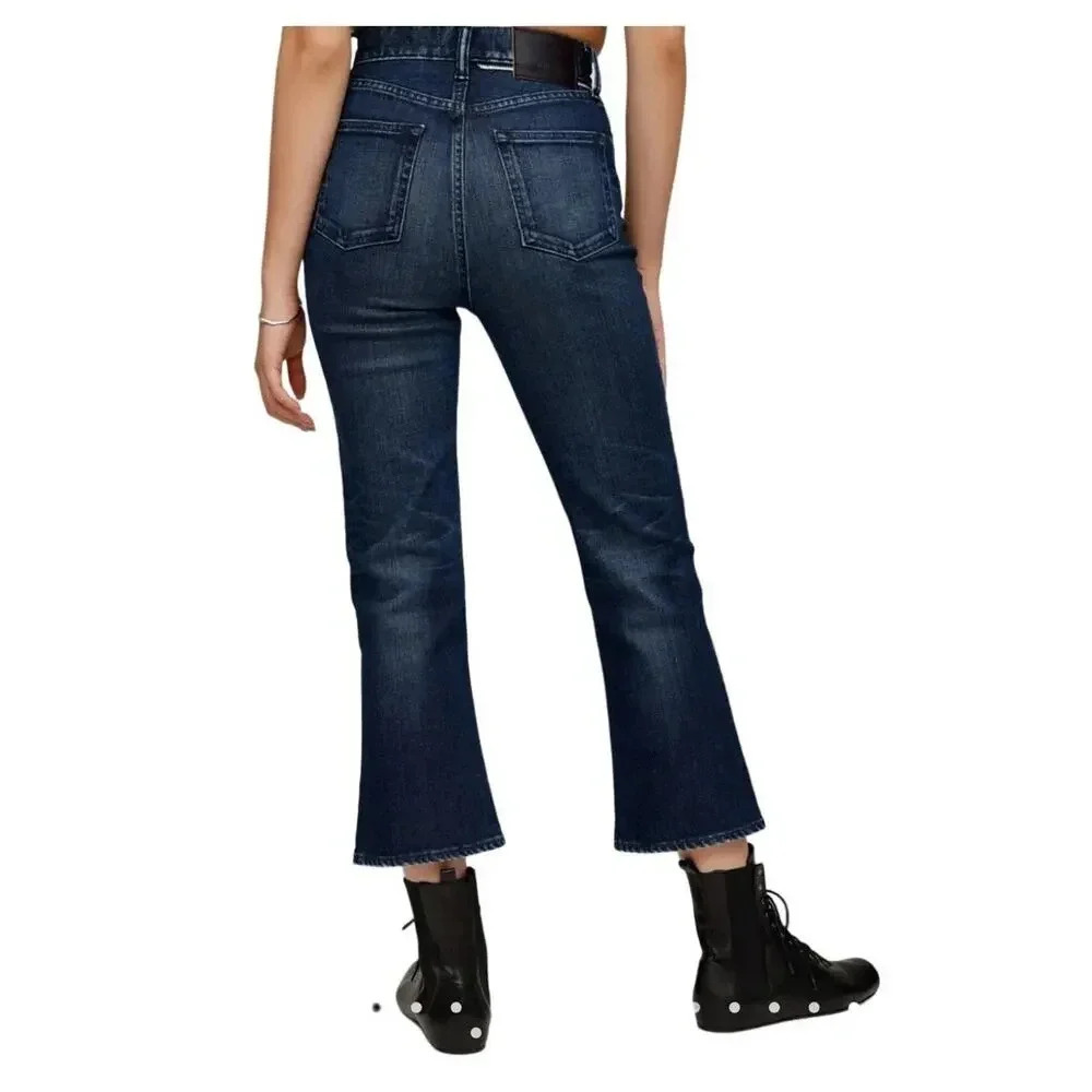 Moussy Vintage Emma Cropped Flare Jeans in Dark Wash Size 25 - Picture 2 of 8